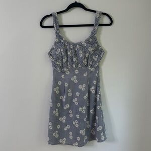 Vintage 90’s Blue & White Gingham Daisy Print Mini Tank Dress